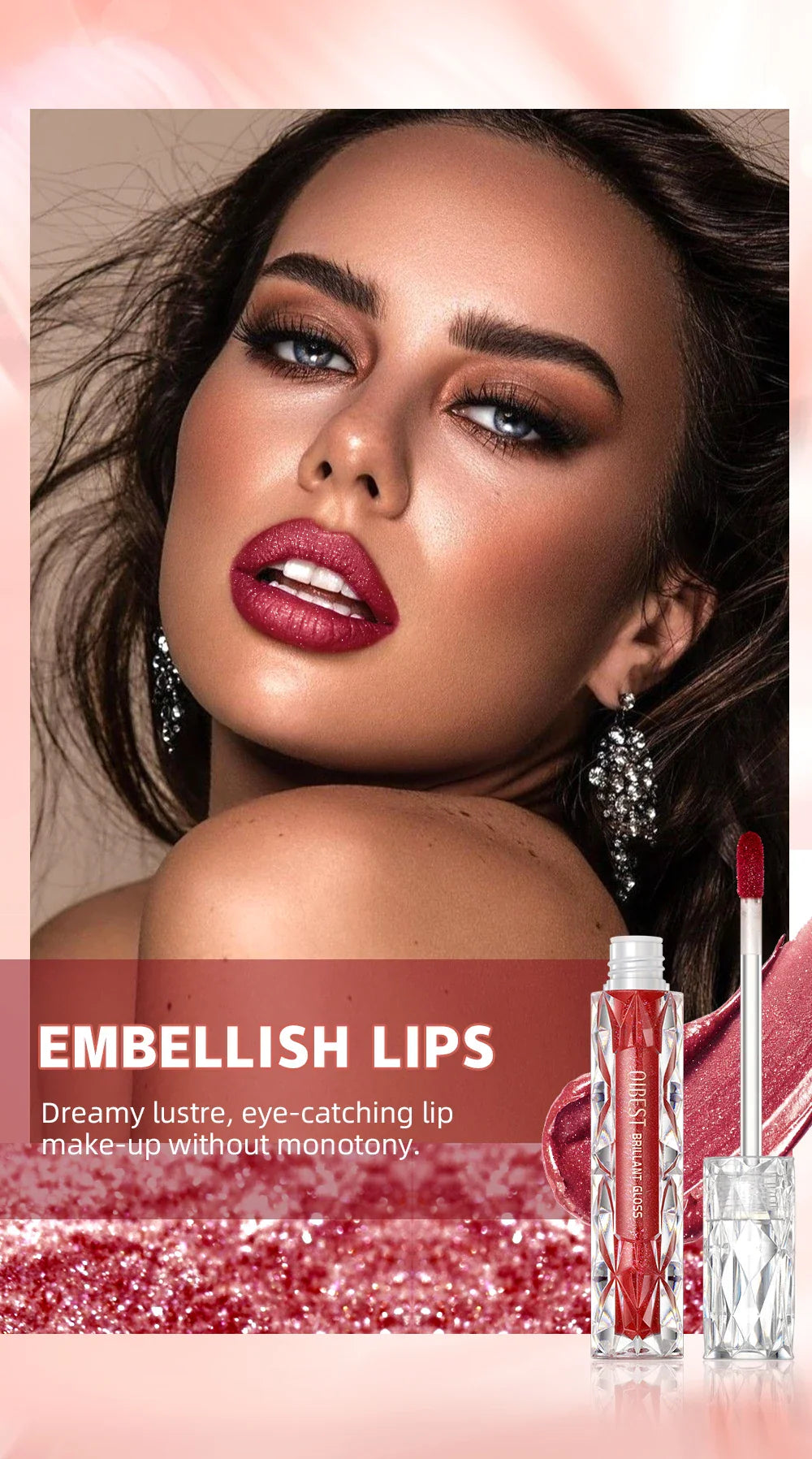 QIBEST Waterproof Diamond Shimmer Glitter Lip Gloss